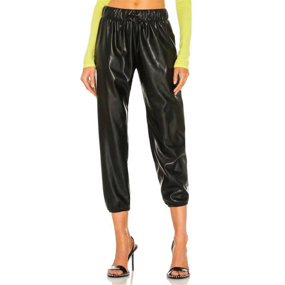 NEW Enza Costa Vegan Leather Cropped Jogger Pants Black Size 2/Medium Revolve
